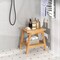 20 Inch Teak Wood Bath Stool with Storage Shelf and Adjustable Foot Pads